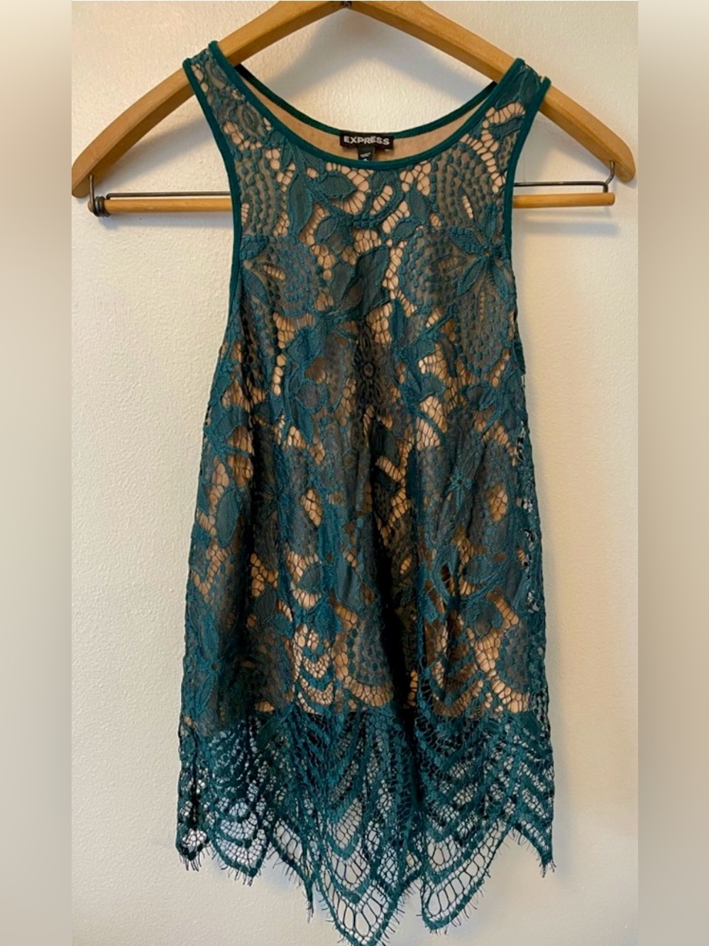Teal Forest Floral Lace Overlay Scalloped Hem Racerback Shell Tank Top Express